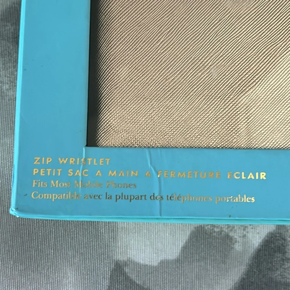 Kate Spade Gold Saffiano Leather Zip Around Wristlet Wallet Storybook Lining NIB - Picture 5 of 16
